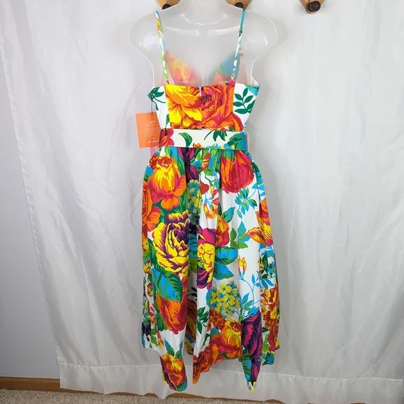 LDT Lillian Floral Cotton Poplin Belted Midi Dress New With Tags - Size 6 - Picture 4 of 9